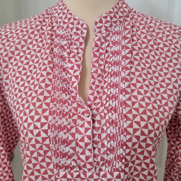 Roberta Roller Rabbit Size XS Brick Red & White Geometric Pattern Blouse - Picture 2 of 13